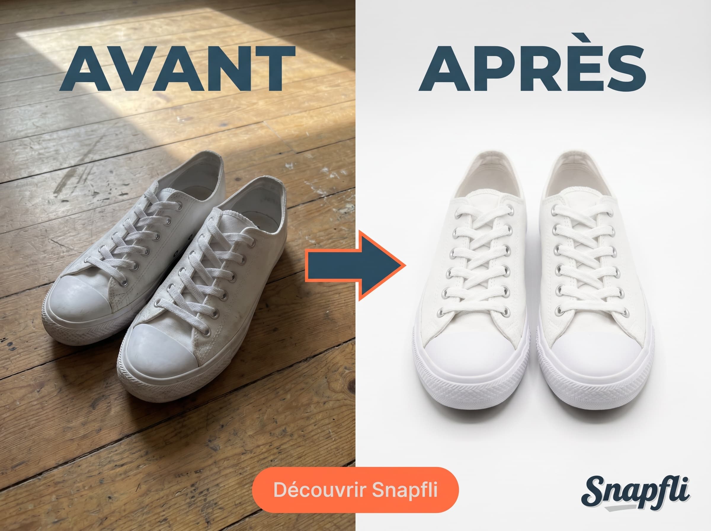 Baskets blanches — avant et après Snapfli