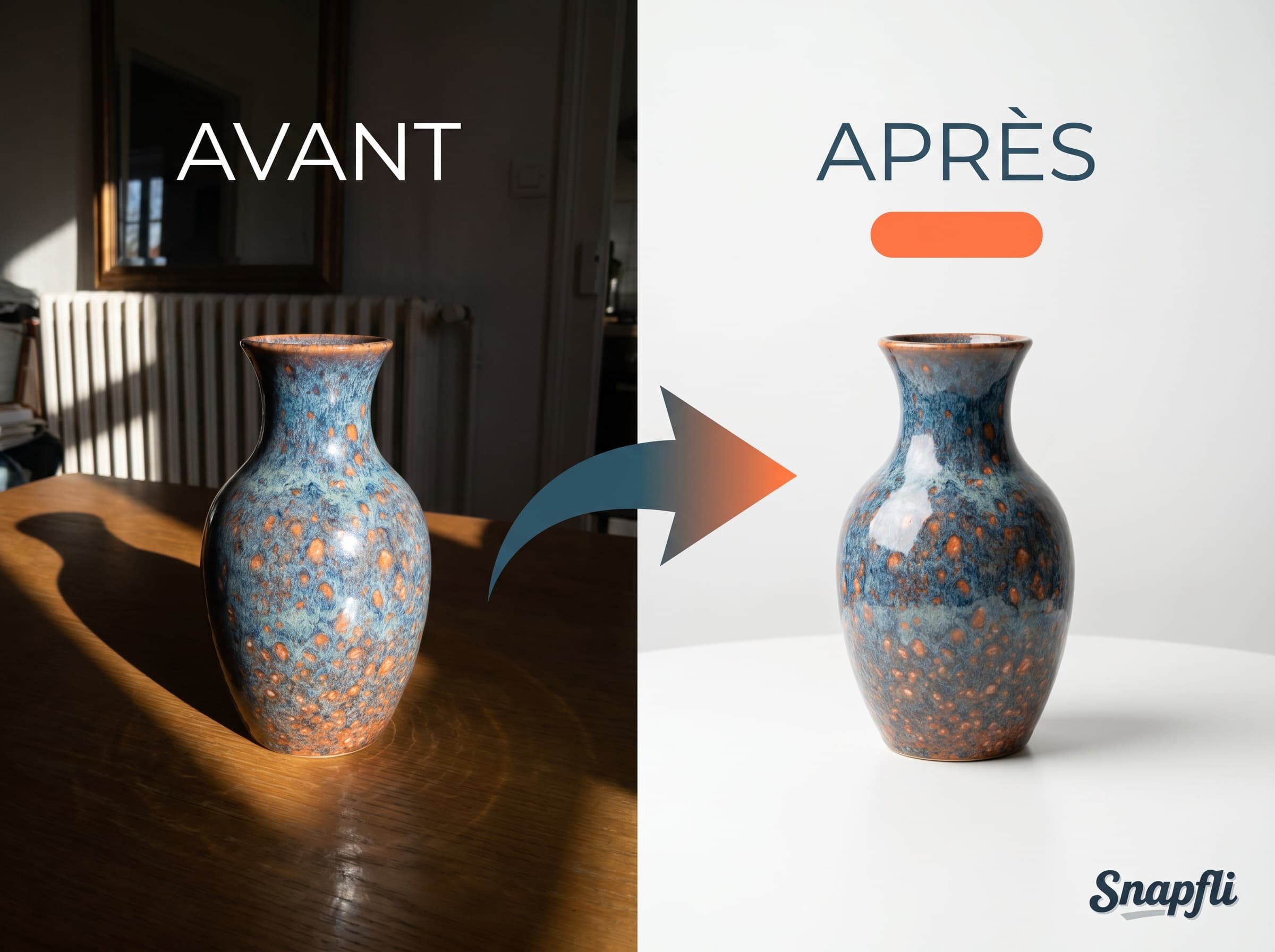 Vase en céramique — avant et après Snapfli